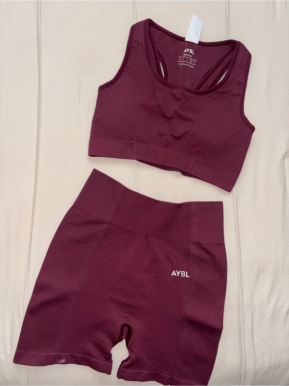 AYBL Burgundy Seamless Sports Bra & High-Waist Bike Shorts Set